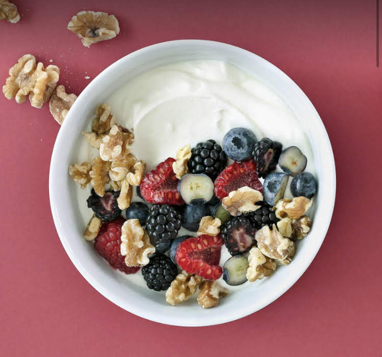 Greek yogurt with berries and nuts